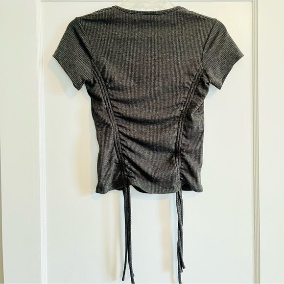 Free People Gray Short Sleeve Adjustable Drawstring Tee - Picture 4 of 4